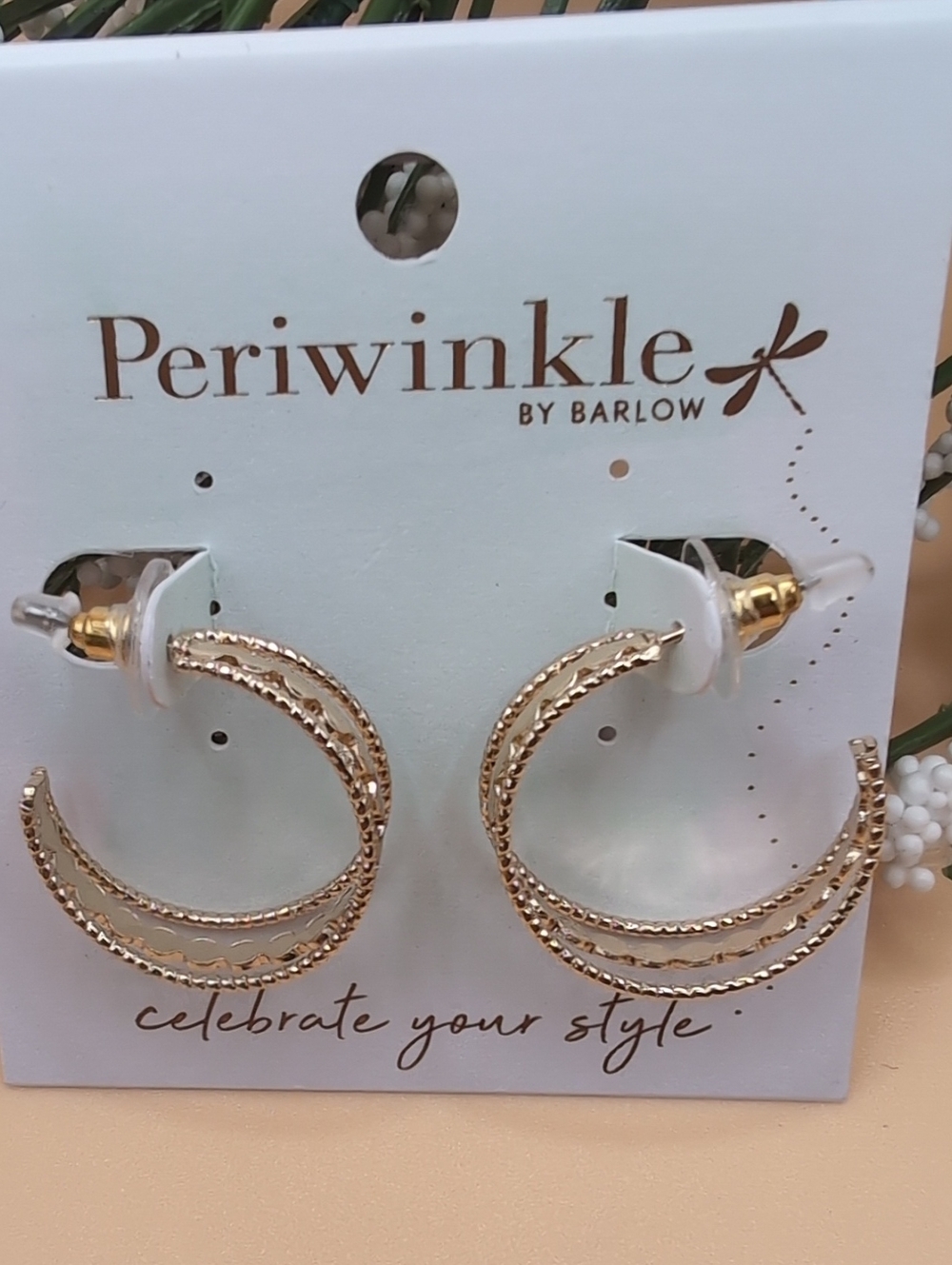 Periwinkle by Barlow Rose Gold Textured Triple-Row Hoop Earrings NWT